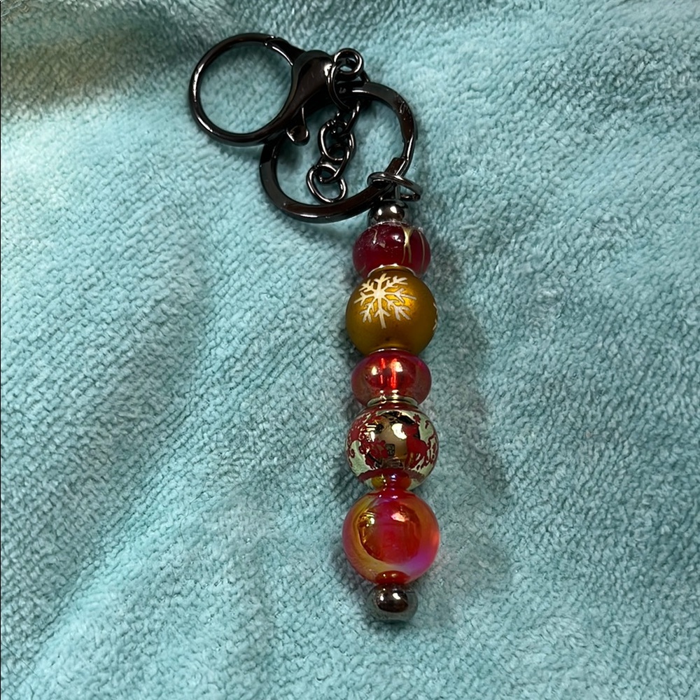 Festive Beaded Keychain with Snowflake Design